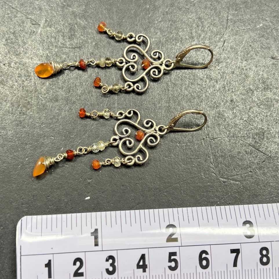 925 Sterling Silver Orange Semi-Precious Bead Dangle Earrings