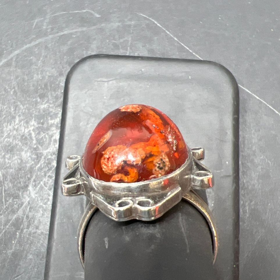 925 Sterling Silver Oval Orange Stone Ring Size 8.5