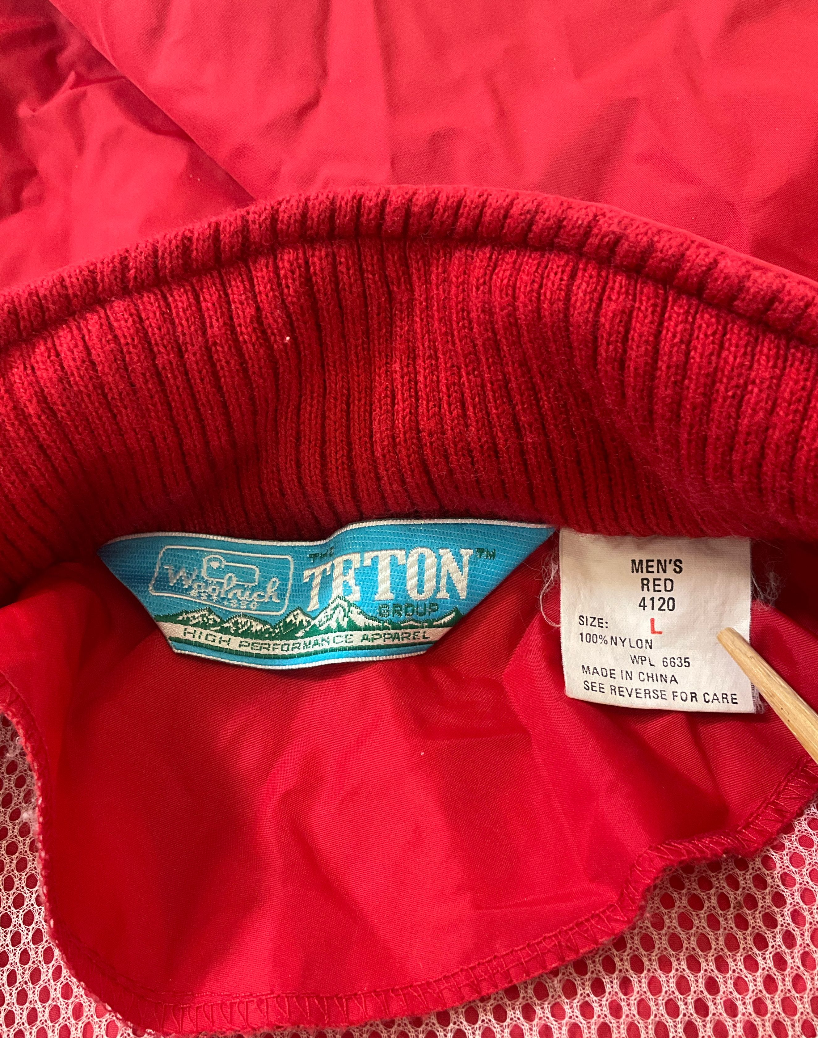 Woolrich Men's Red Teton Windbreaker Jacket Stow-able Hood Size Large Vintage