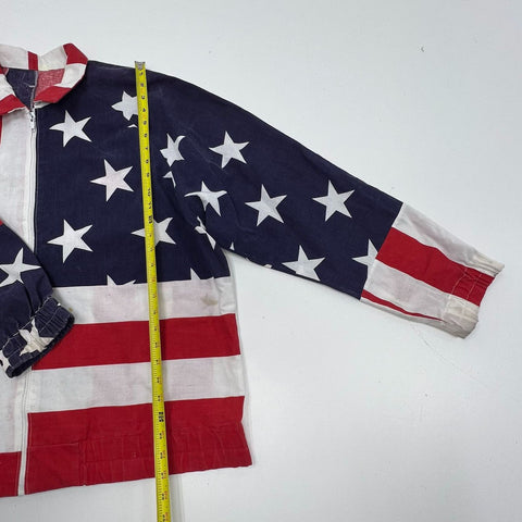 Vintage 70s Red White Blue American Flag USA Patriotic Zip Up Jacket Mens L