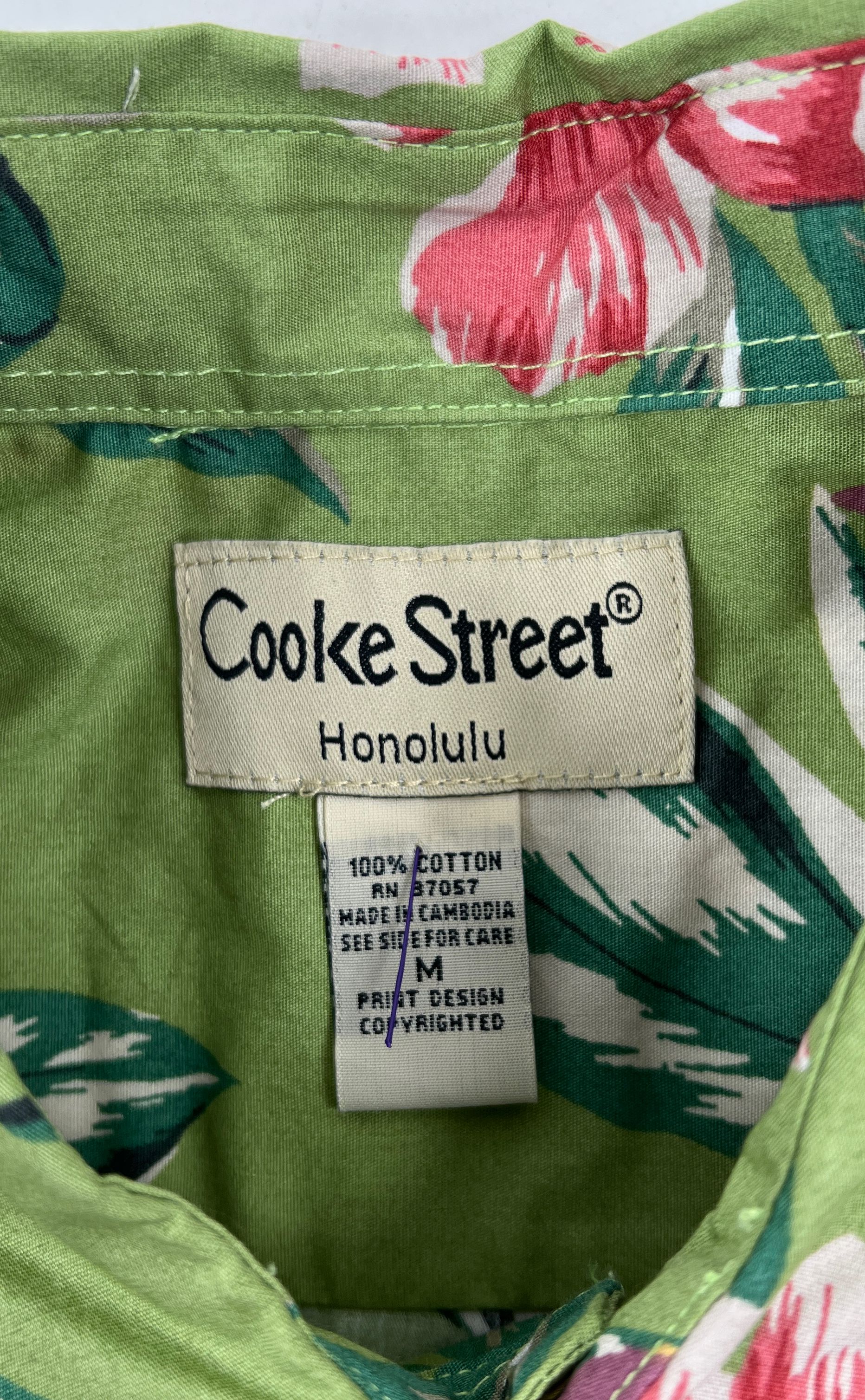 NWT Men's Cooke Street Green Tropical Print Button Up Short Sleeve Shirt Medium