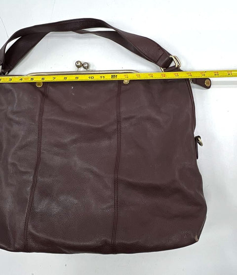 Emma Fox Burgundy Plum Pebbled Leather Frame Hobo Satchel Bag Gold Hardware