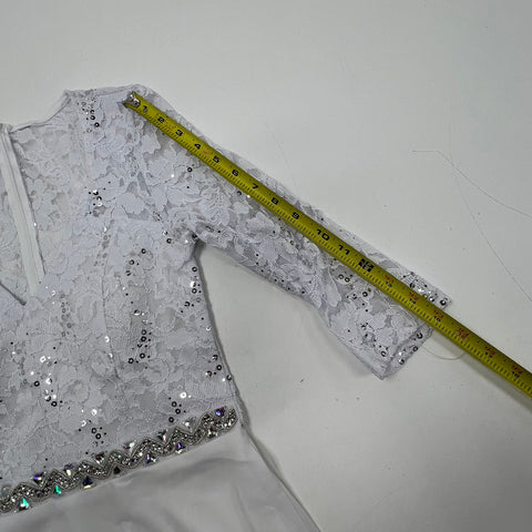 La Scala White Sequin Lace Bodice Rhinestone Formal Gown Dress Women's M