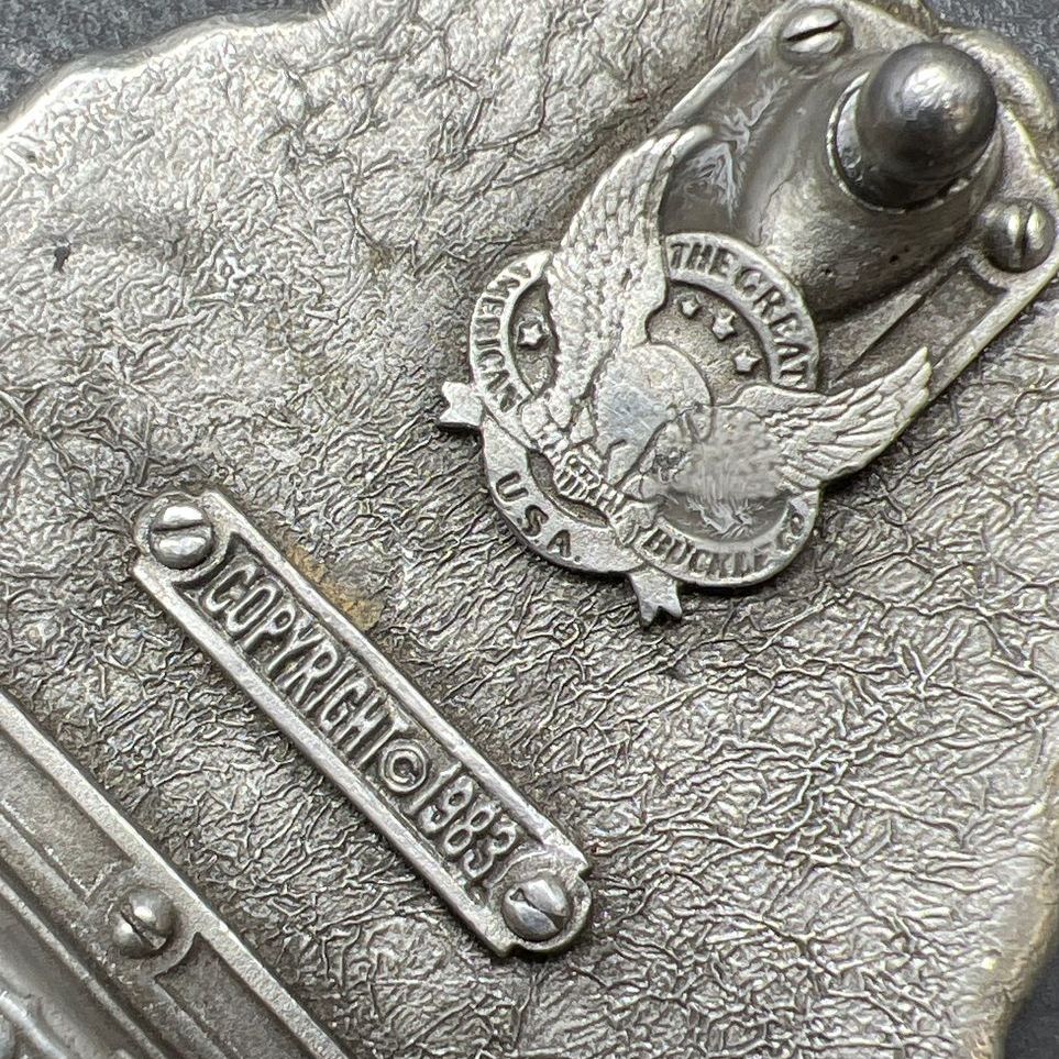 The Great American Buckle Co Silver Tone Black Enamel Belt Buckle Vintage