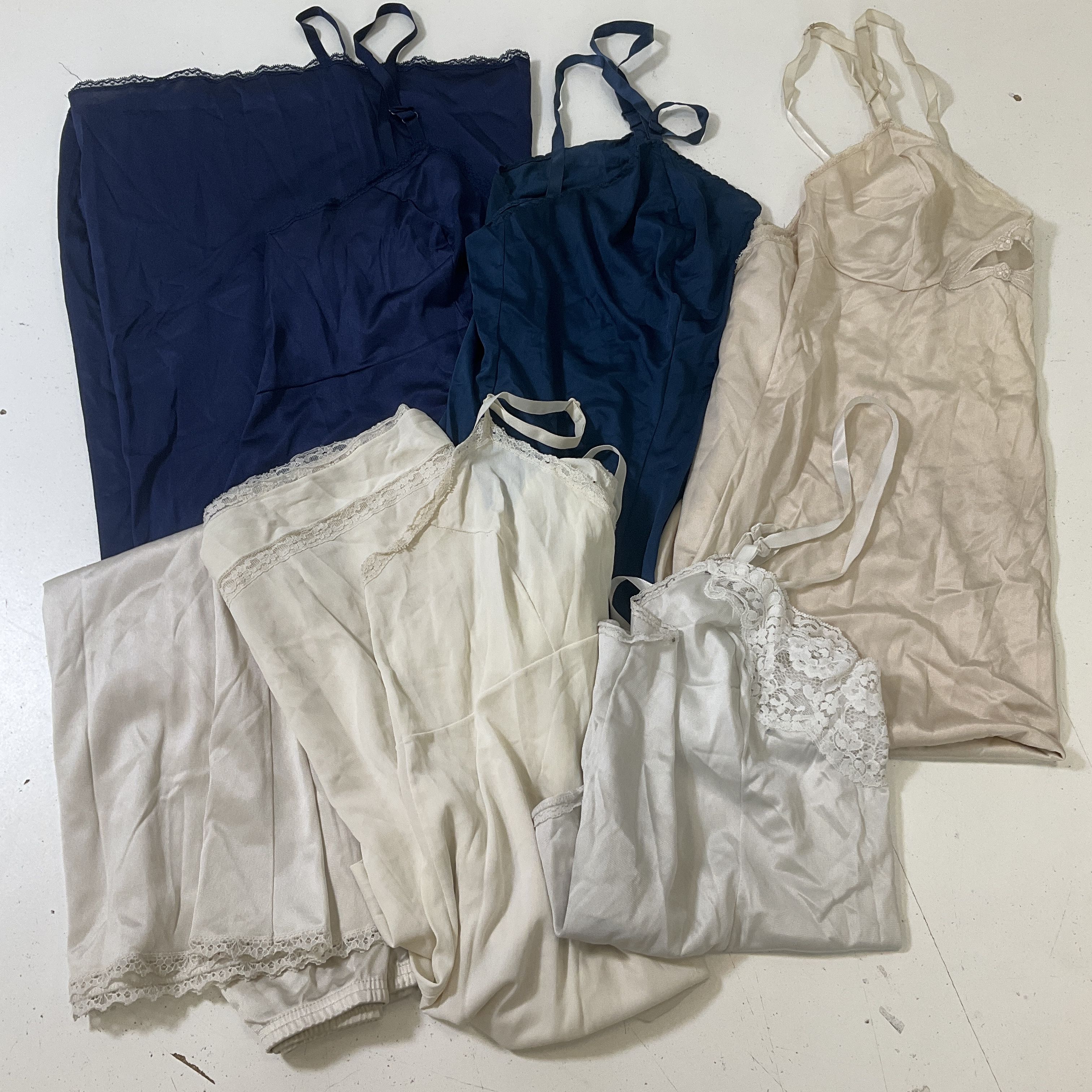 Vanity Fair Others Beige & Navy Full Slip Cami Lot of 6 Pcs Size 36 38 Vintage