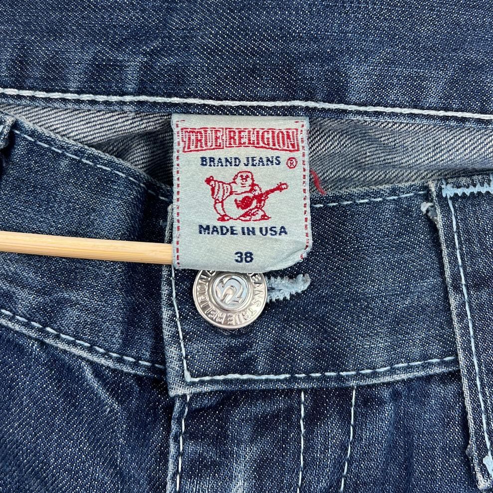 True Religion Ricky Blue Distressed Thick Stitch Bootcut Jeans Men's Size 38