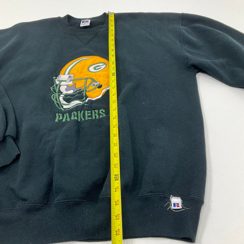 Vintage 90s Russell Athletic Packers Faded Black Embroidered Sweatshirt Men's XL