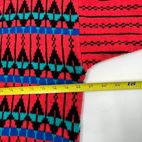 Vintage 80s Pepe Red Aztec Geometric Pattern Coogi Style Crewneck Sweater Sz S