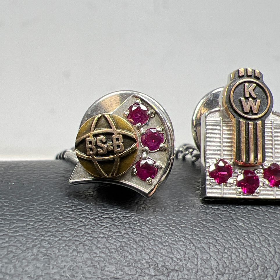 10K White & Yellow Gold Sapphire & Topaz Anniversary Pins 5.59g