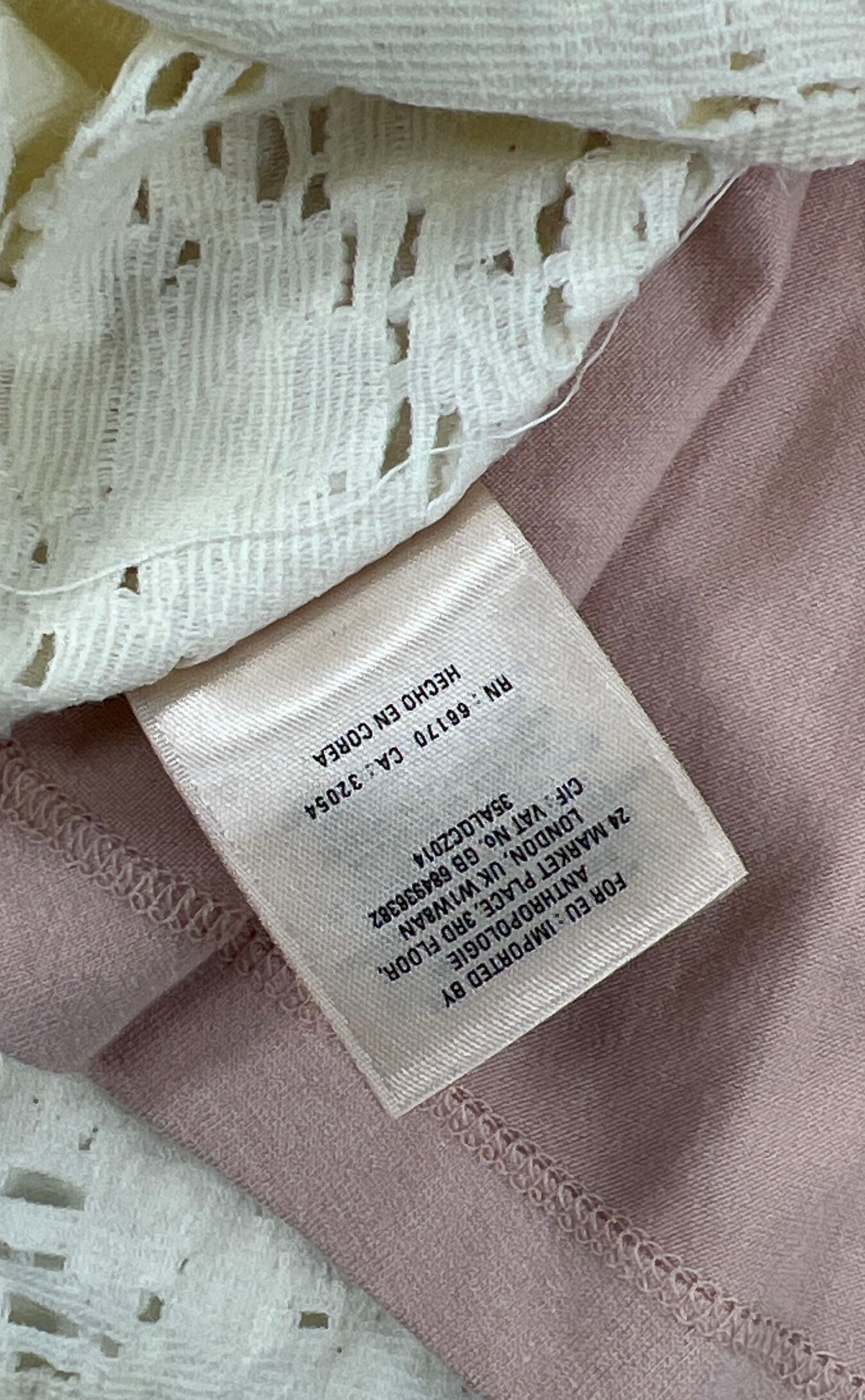 Women's Maeve by Anthro Cream Lace Pink Lining Cap Sleeve Dress - Size Small