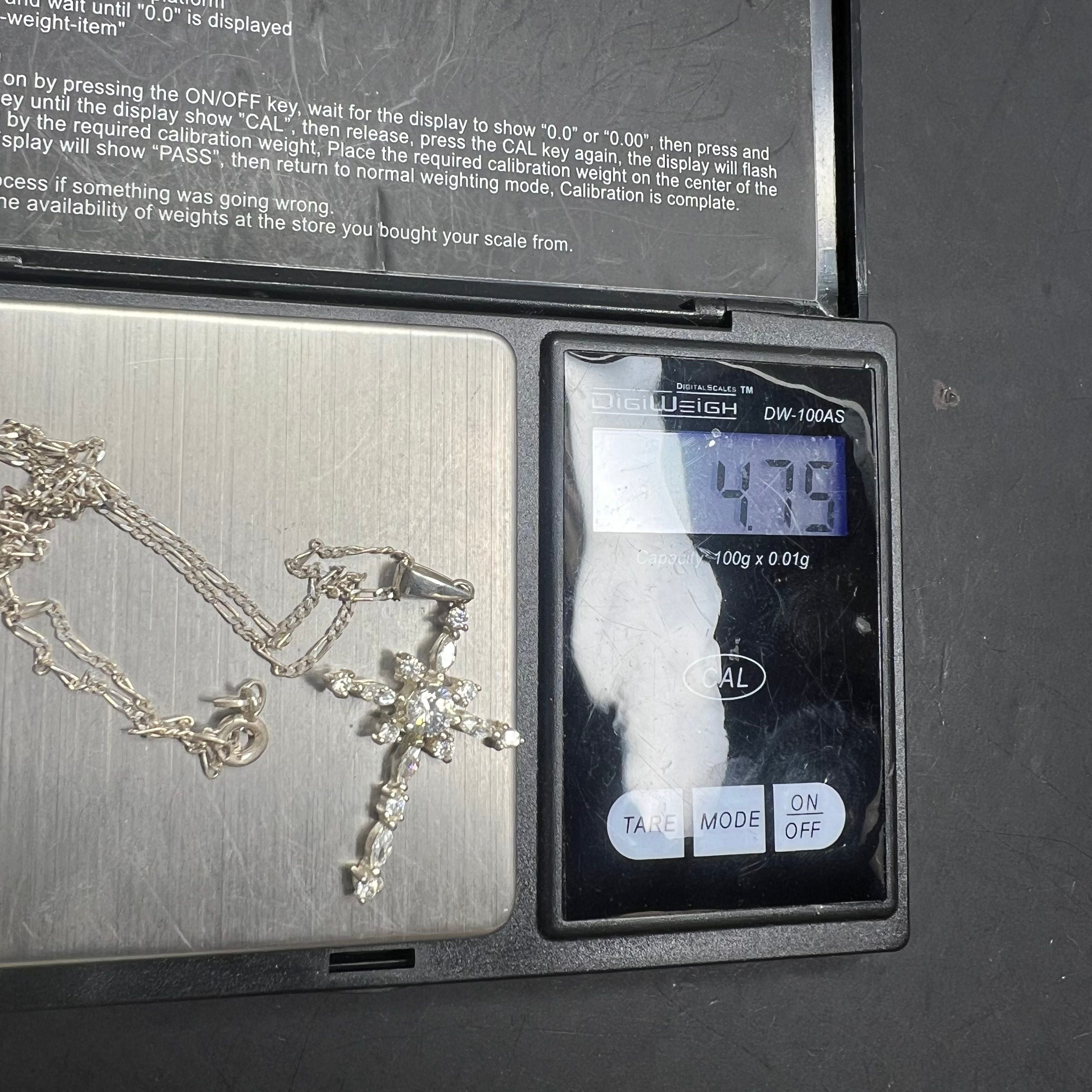 925 Sterling Silver Chain with Rhinestone Cross Sterling Pendant Necklace