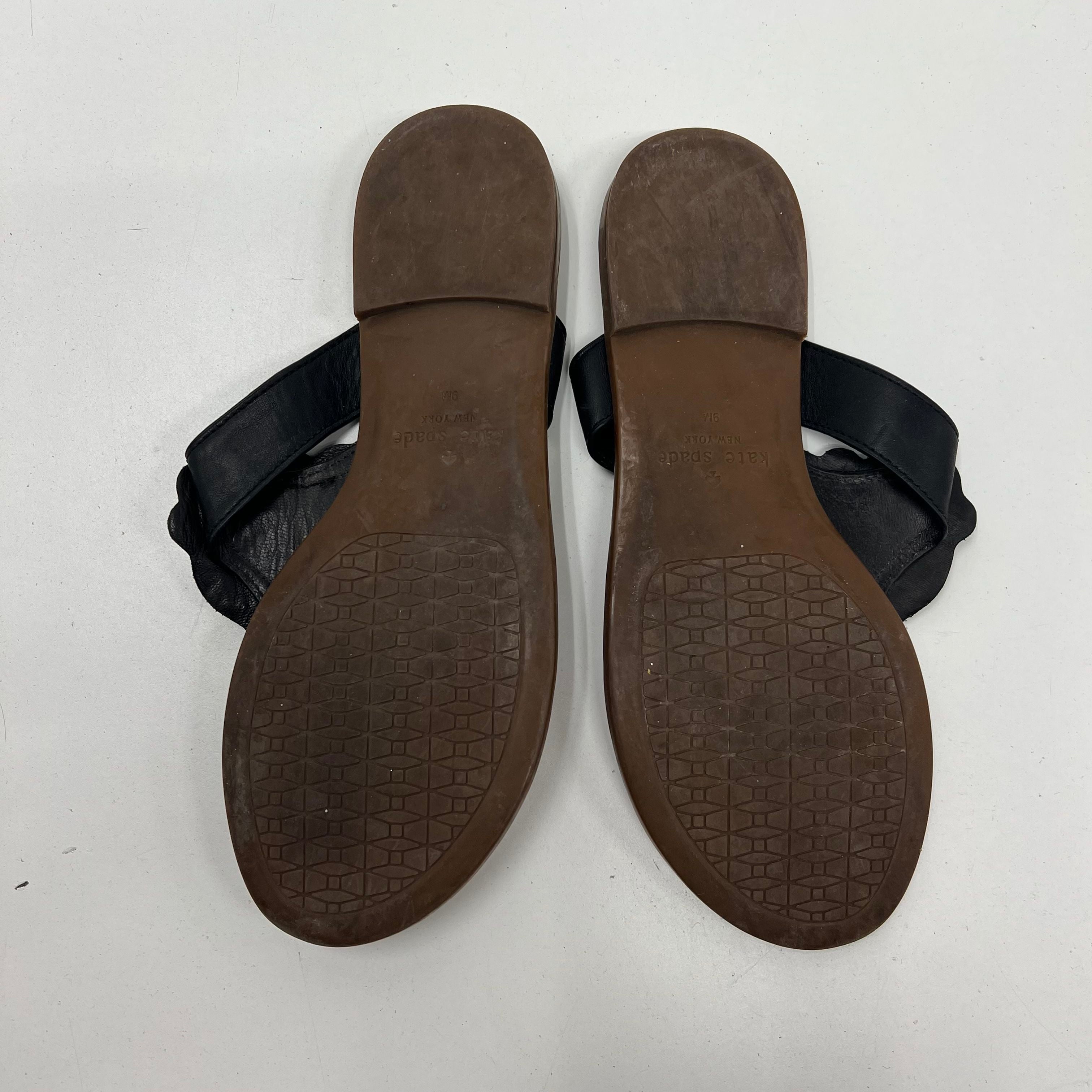 Kate Spade Black Leather Jeweled Bow Thong Sandals Womens Size 9