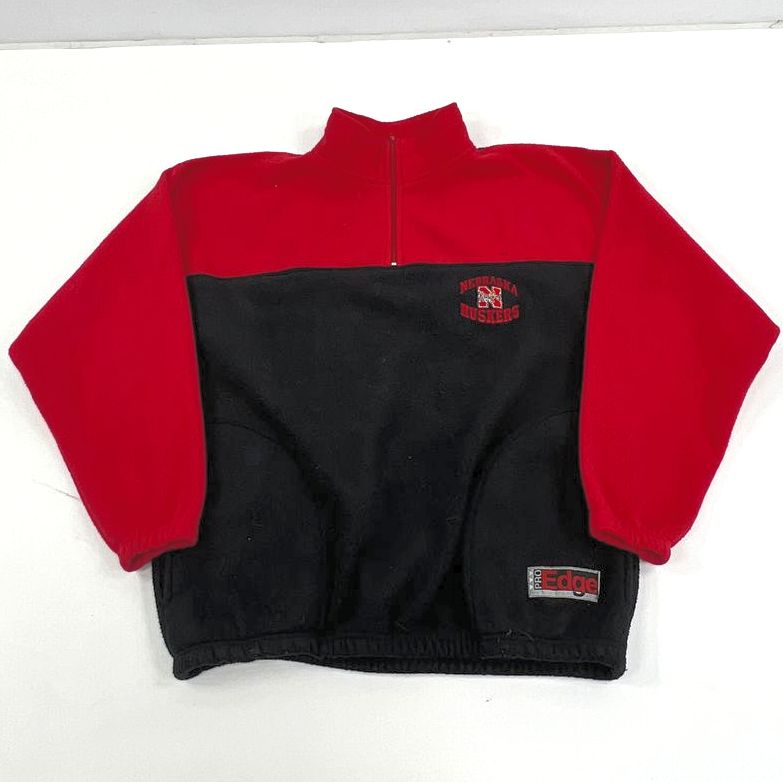 VTG Men's ProEdge Red Black Huskers Fleece Pullover 1/4 Zip Jacket - Size Large
