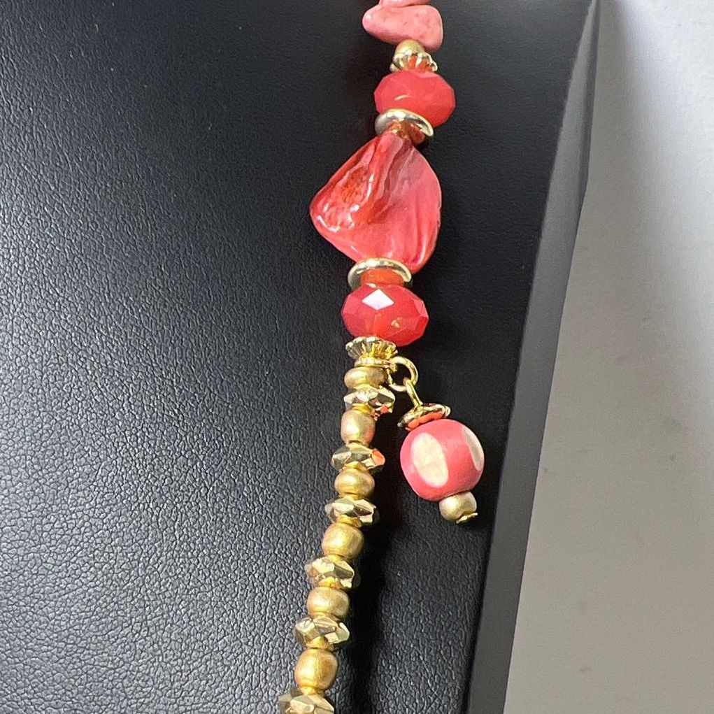 Chico's Pink & Gold Tones Beaded Boho Style Necklace