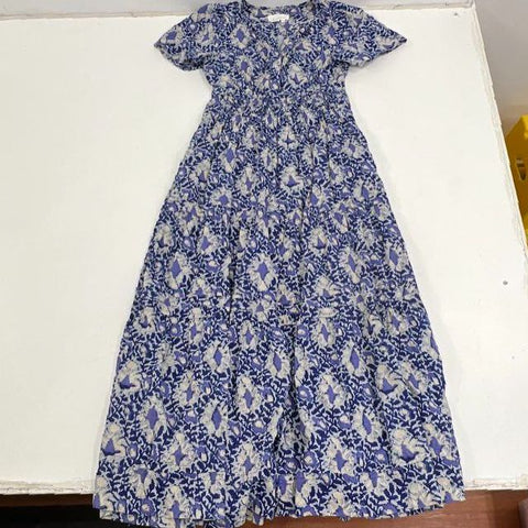 Anthropologie Blue Floral Modal Tiered Smocked Waist Maxi Dress Women's S