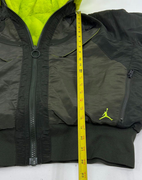 Jordan Sportswear Faux Fur Hooded Bomber Jacket Green Neon Women's Size S