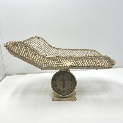 Vintage Antique Nursery Baby Scale w/ Wicker Basket Farmhouse Rustic Decor Prop
