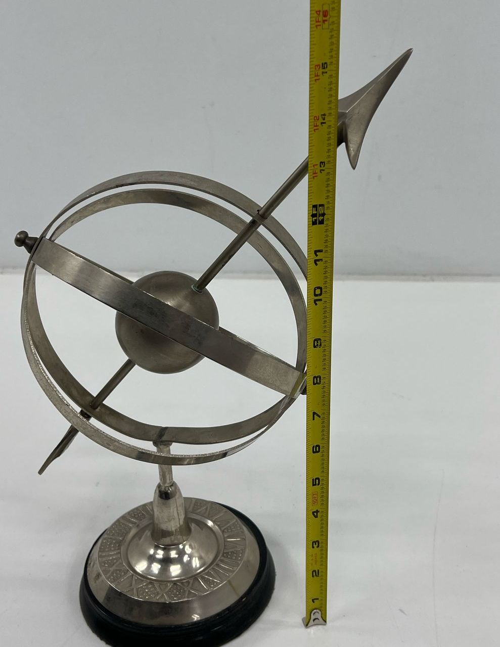 VTG Silver Tone Metal Armillary Sphere Sun Dial Desk or Table Top Decor Piece