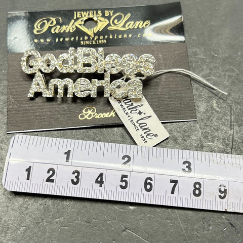 Vintage Park Lane God Bless America Rhinestone Pave Brooch Pin Silver Tone NWT