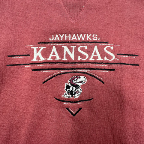 Vintage 90s Kansas Jayhawks Embroidered NCAA College Crewneck Sweatshirt Red