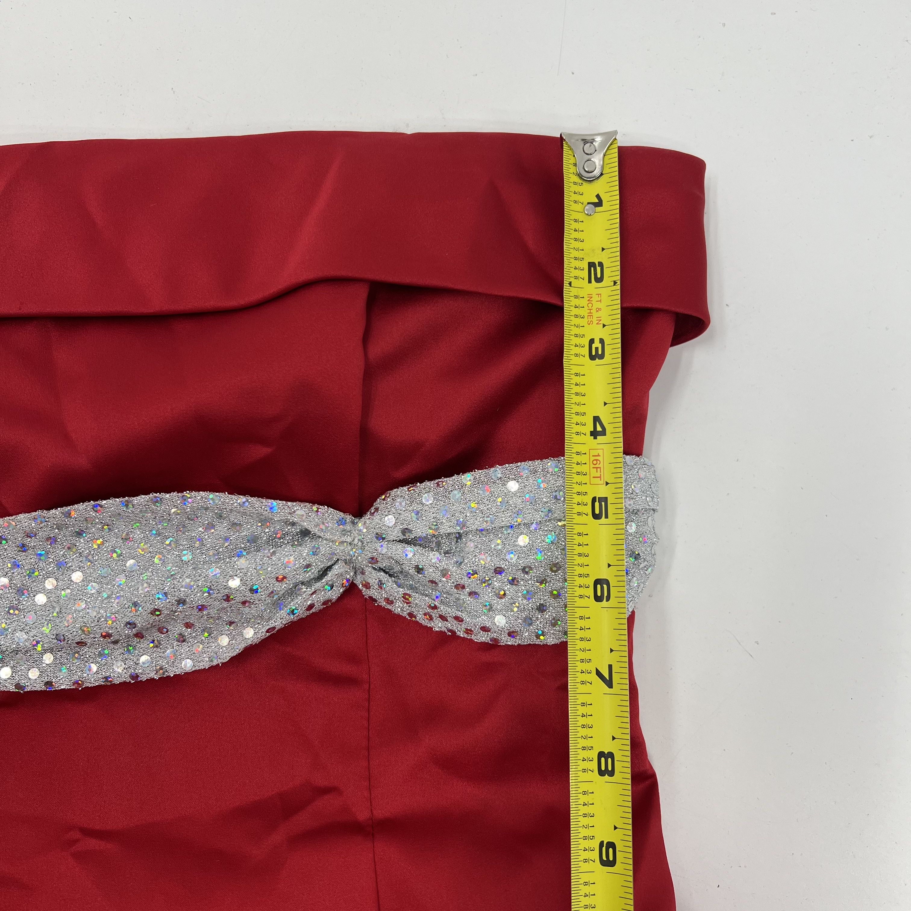 Vintage Y2K Urban Girl Nites Red Satin Sequin Strapless Gown Dress Prom Size