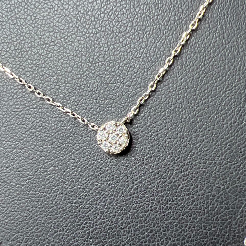 925 Sterling Silver Two Strand Layered Necklace Baguette CZ Bar & Pavé Disc 4.5g