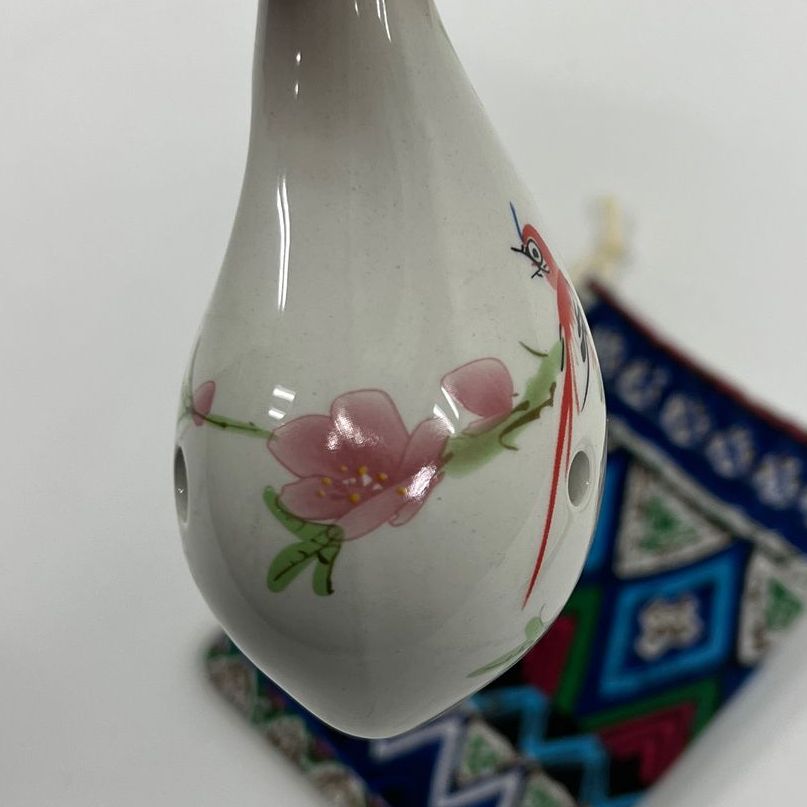 Floral Asian Painted Themed Porcelain? Ocarina in Bag with Instructions
