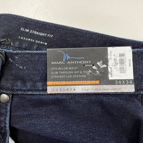 Marc Anthony Dark Wash Slim Straight Fit Luxury+ Denim Jeans Men's 34x34 NWT