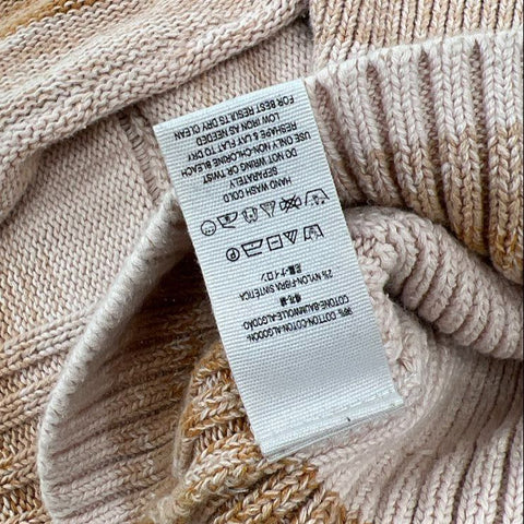 Free People So Low So High Beige Striped Ribbed Knit Bell Sleeve Sweater Womens