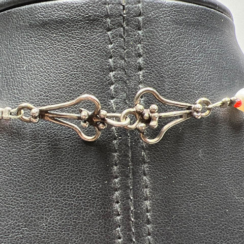 Pearl Beaded Green Stone Pendant Sterling Silver Clasp Necklace