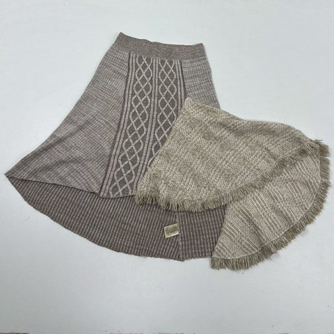 NWT Sleeping on Snow Layered Fringe Sweater Skirt Set Neutral Women's Size M