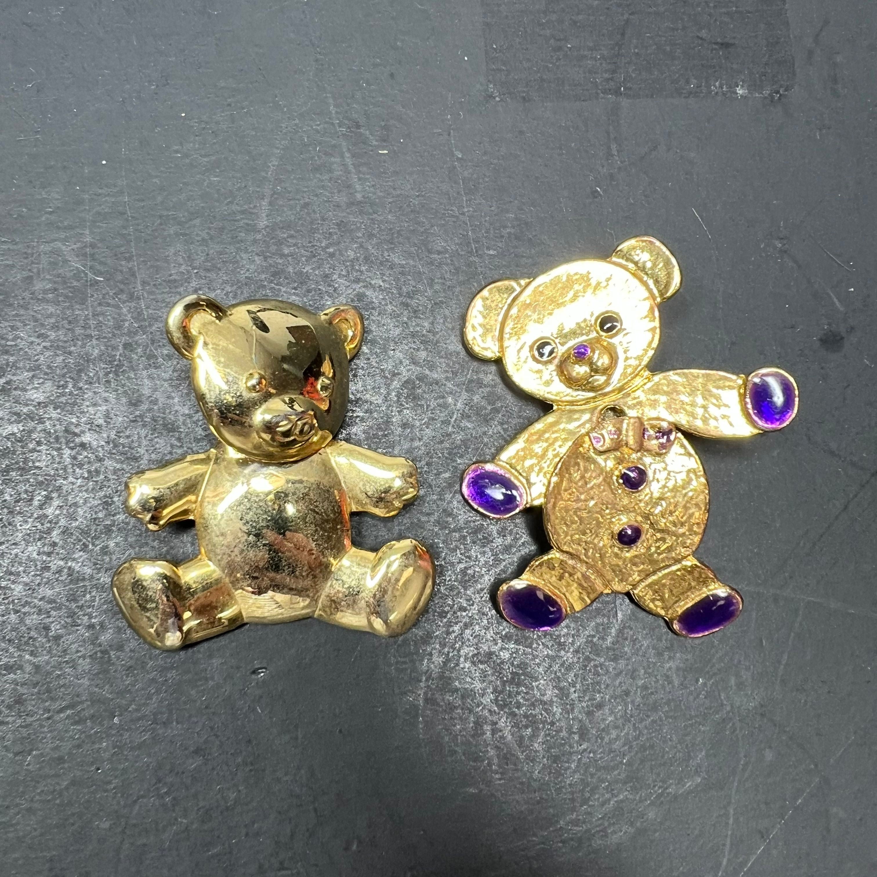 Vintage Teddy Bear Brooch Lot 7pc Napier Gold Tone Enamel Craft Pins Figural