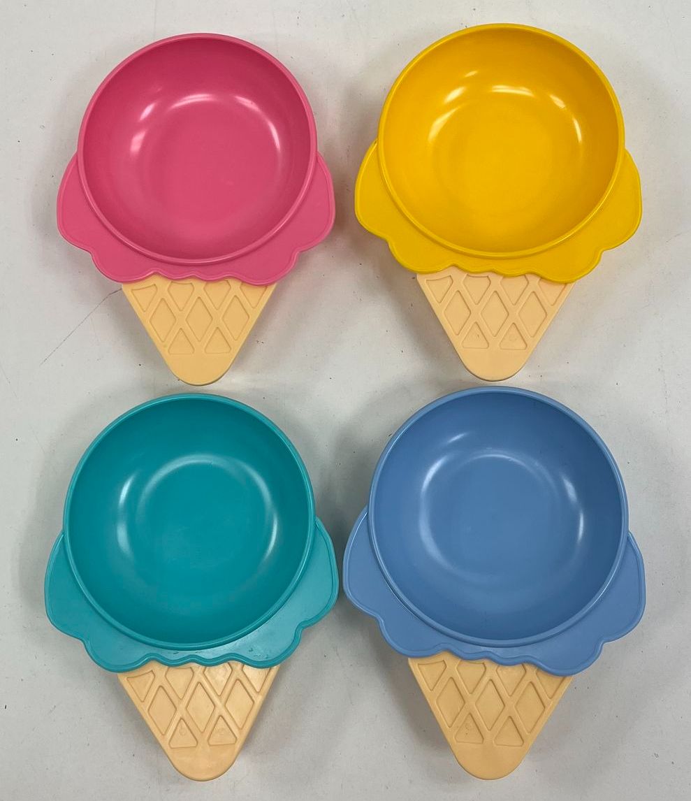 Vintage 1986 Itemakers Ice Cream Cone Bowl Set of 4 Retro 80s Kitchen Taiwan