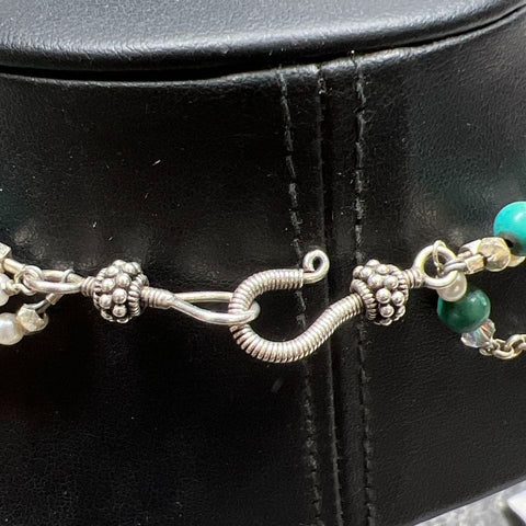 Sterling Silver Turquoise & Pearl Beaded Necklace 44.92g