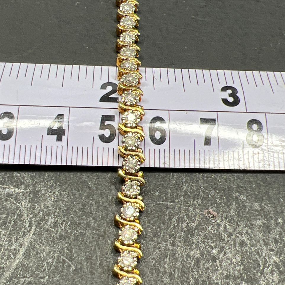 14K Yellow Gold Diamond and Sapphire Tennis Bracelet 10.16g