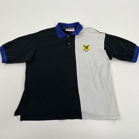 VTG Men's Speed Gear Black White Color Block Short Sleeve Polo Shirt Size Large
