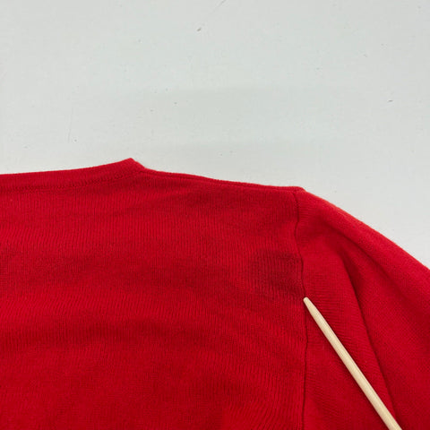 Vintage 70s Kmart Red Embroidered Bell Sleeve Boat Neck Sweater Women's S