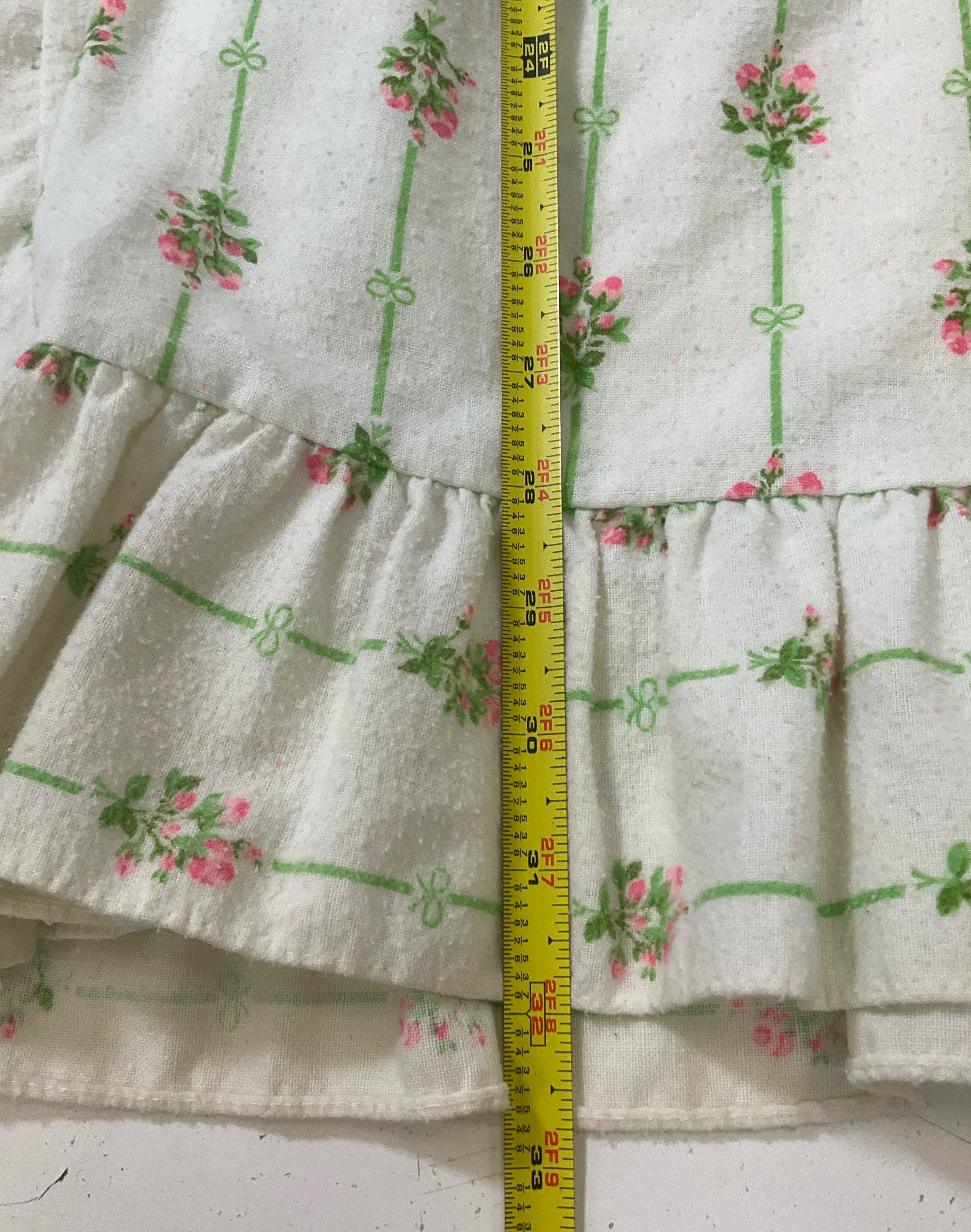 Her Majesty White Pink Floral Green Striped Flannel Nightgown Girl's 6 Vintage