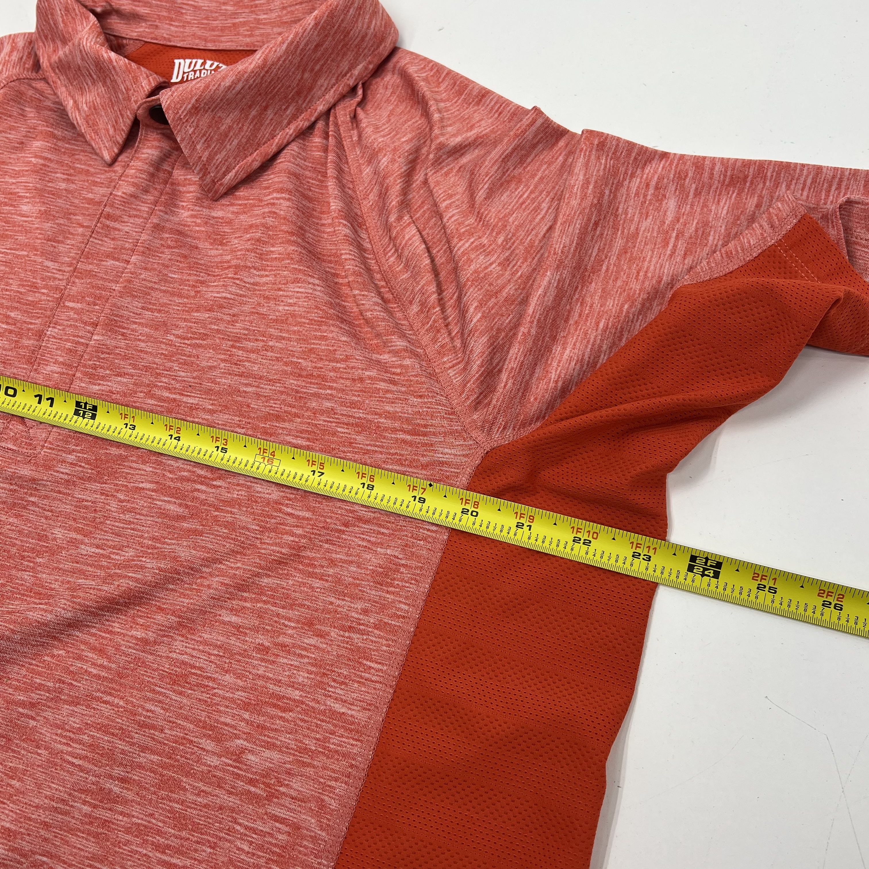 Two Duluth Mens Blue Orange Heather Polo Short Sleeve Performance Shirts LG