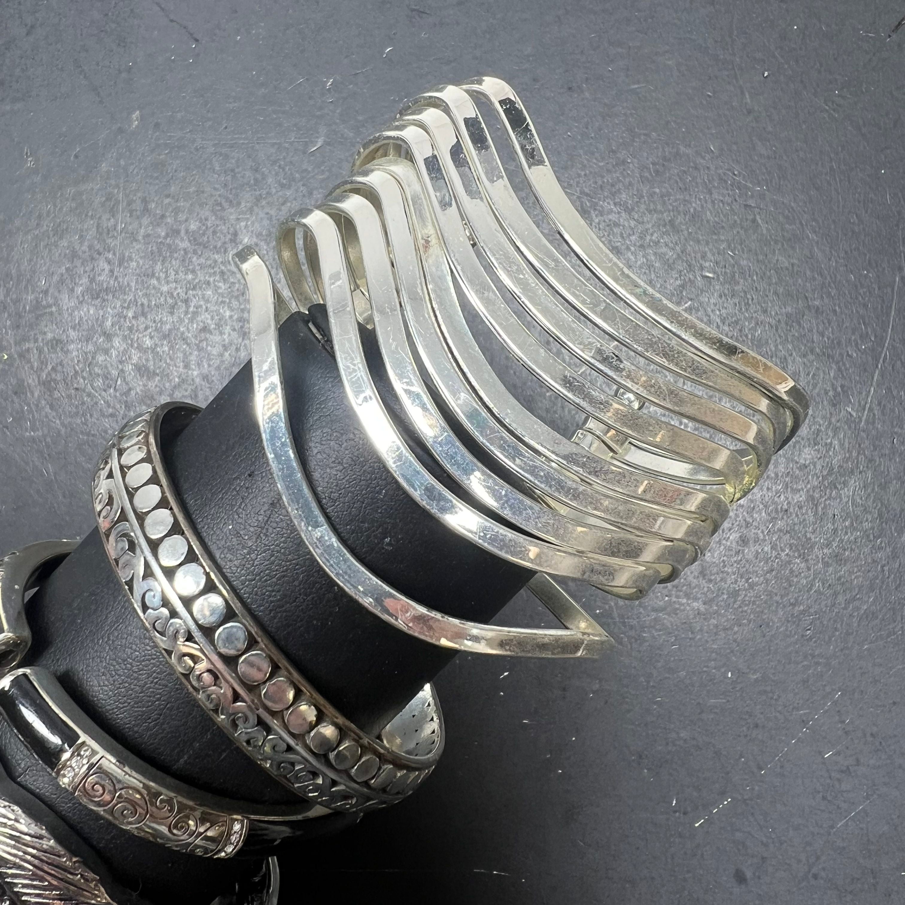 Lot of Silver Tone Bangles Cuff Bracelets