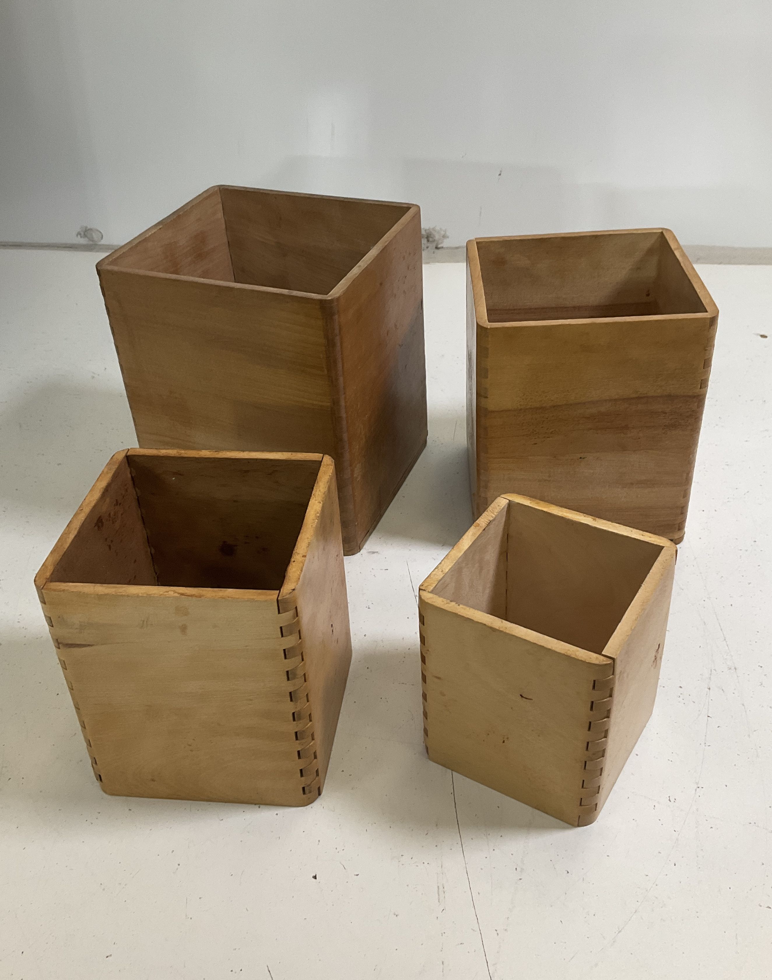 Vintage Wood Nesting Canister Set 4 Piece Hand Painted Wheat Graphic Rustic
