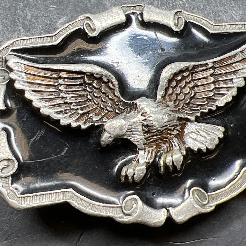 The Great American Buckle Co Silver Tone Black Enamel Belt Buckle Vintage