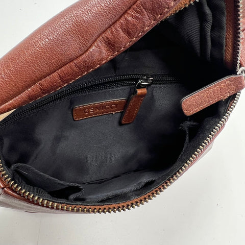 Genicci Brown Leather Fanny Pack Belt Bag Crossbody Gunmetal Hardware