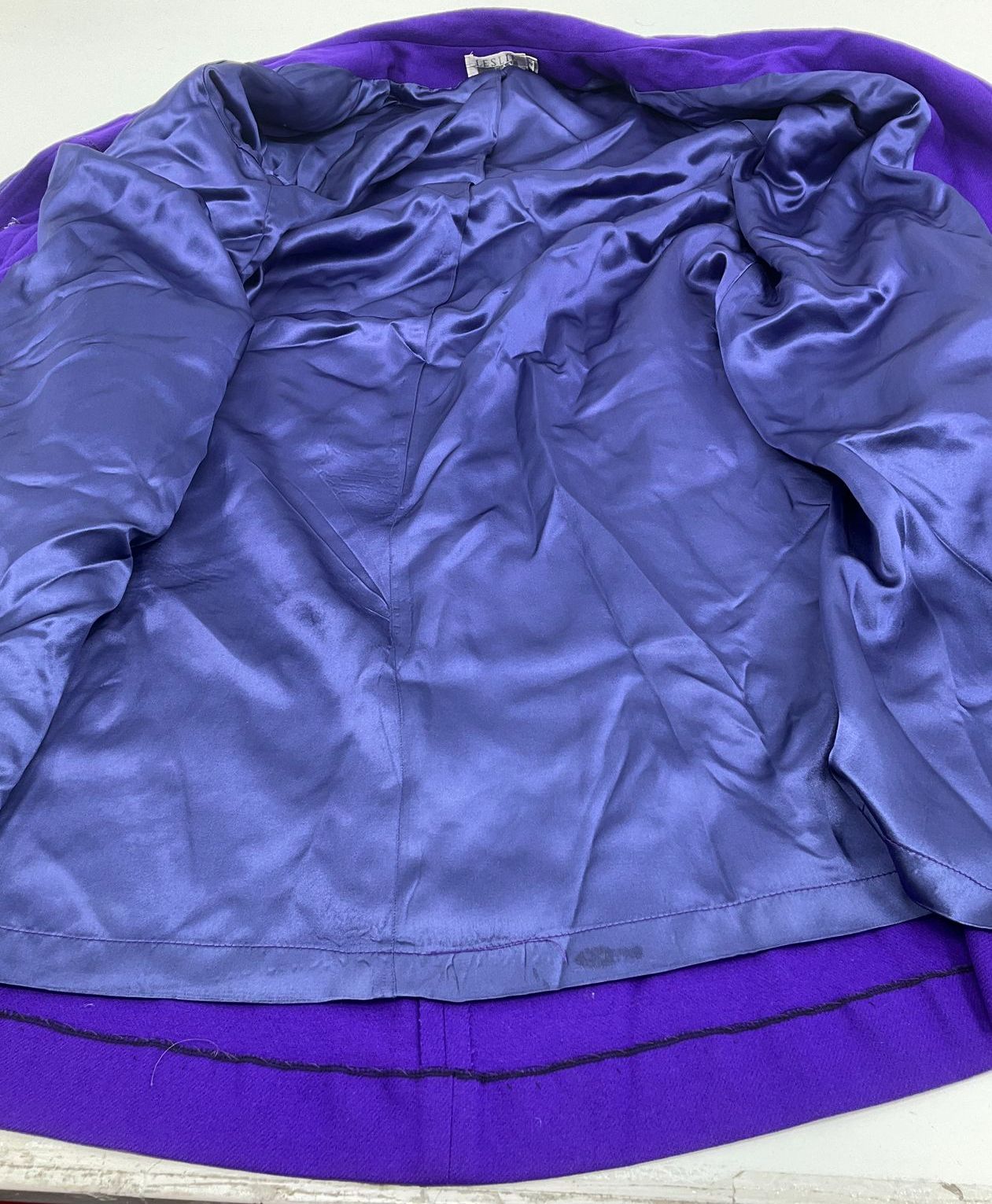 Vintage 80s Leslie Fay 100% Wool Coat Made in USA Purple Funnel Neck Size 4