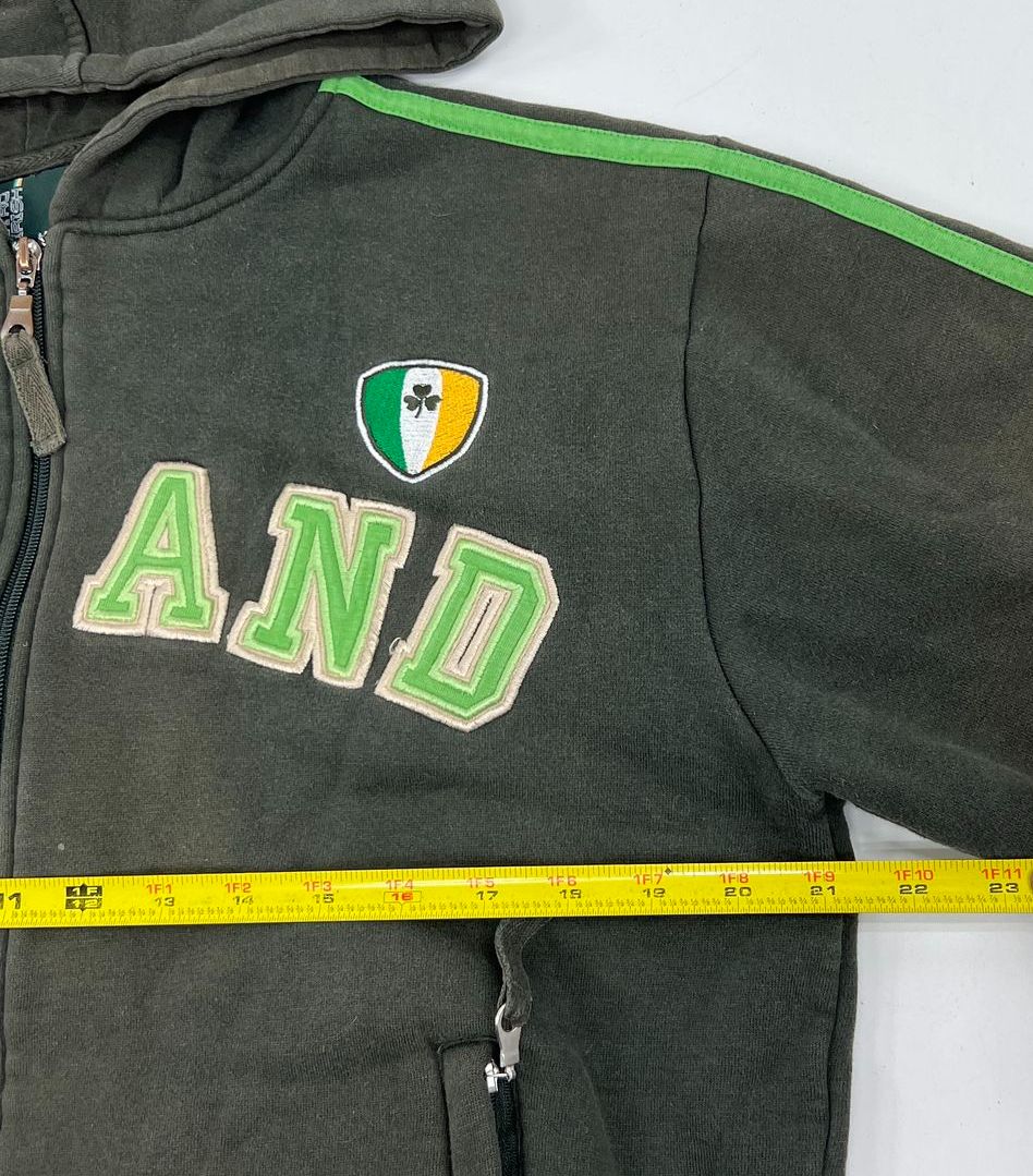 Retro Irish Gray Ireland Embroidered Spell Out Full Zip Hoodie Mens M