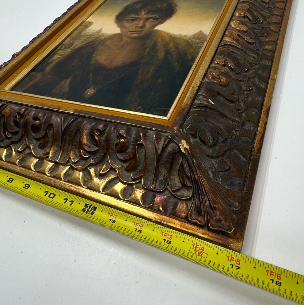 Vintage Joseph Wallace King Vinciata Framed Print of Boy Claudio Gold Tone Frame