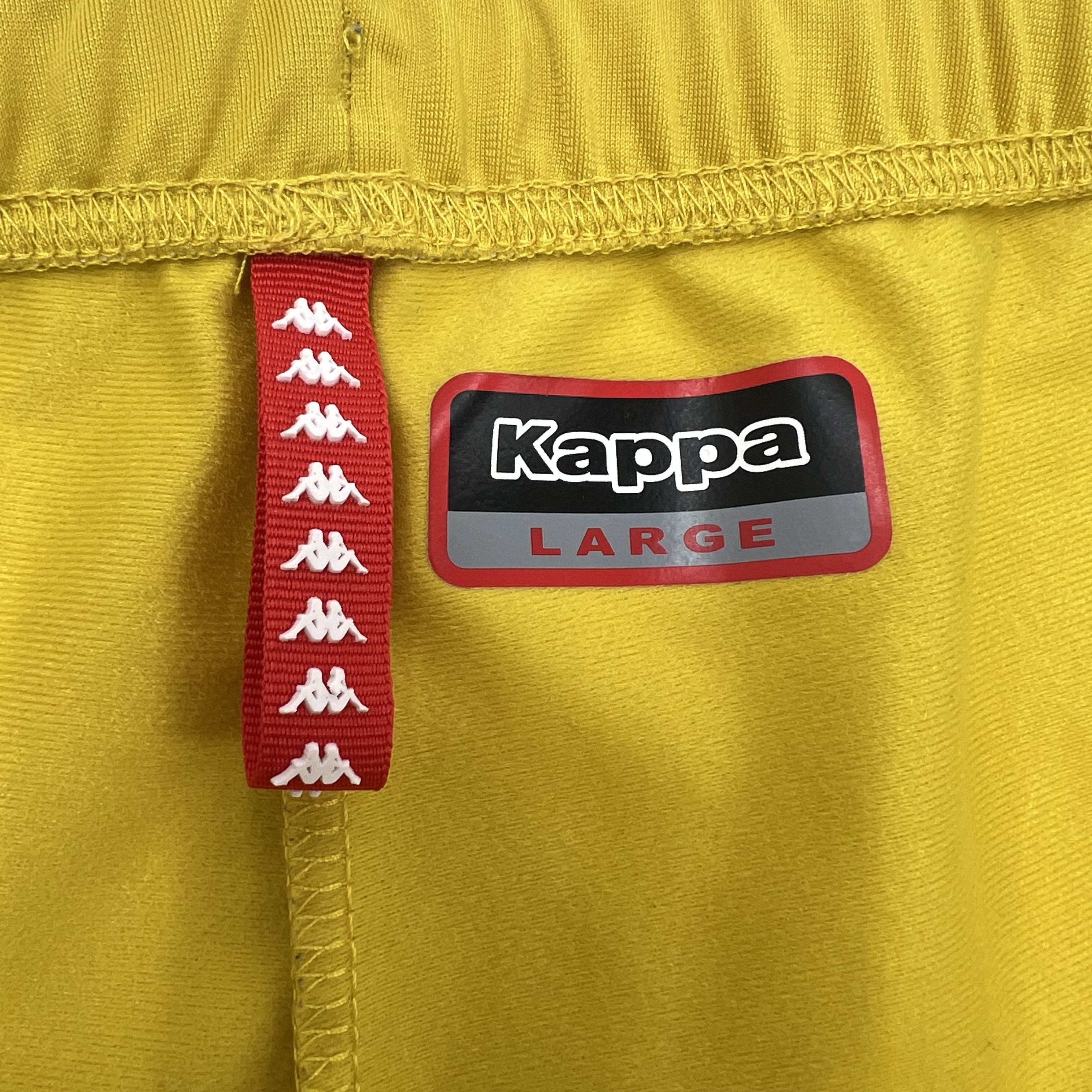 Kappa Yellow Track Pants Size Large Side Graphic Logo Buttons Drawstring Waist