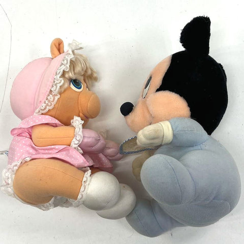 Vintage 1980s Hasbro Muppet Babies Miss Piggy + Disney Baby Mickey Plush Lot