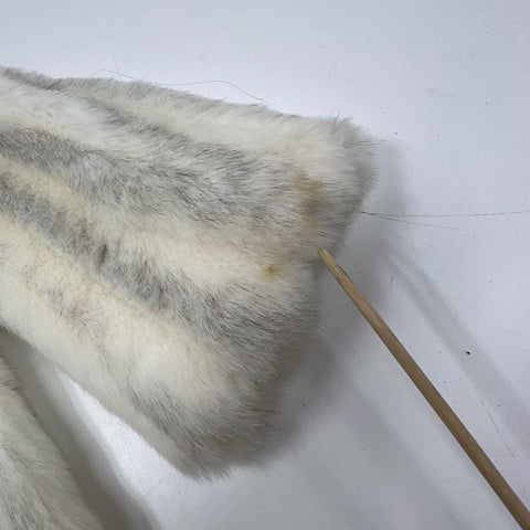 Vintage 70s Avec Tu White Gray Striped Glenoit Faux Fur Coat Jacket Women's