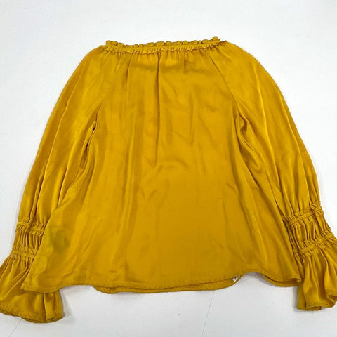 Kobi Halperin Mustard K916D2 Silk Blend Off-Shoulder Peasant Blouse Women's S